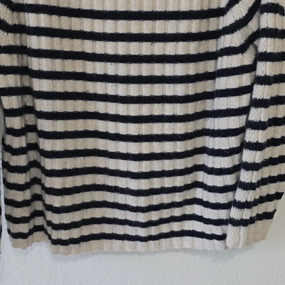 MANGO Cream and Blue Crewneck CASHMERE Sweater‎ with Nautical Stripes M